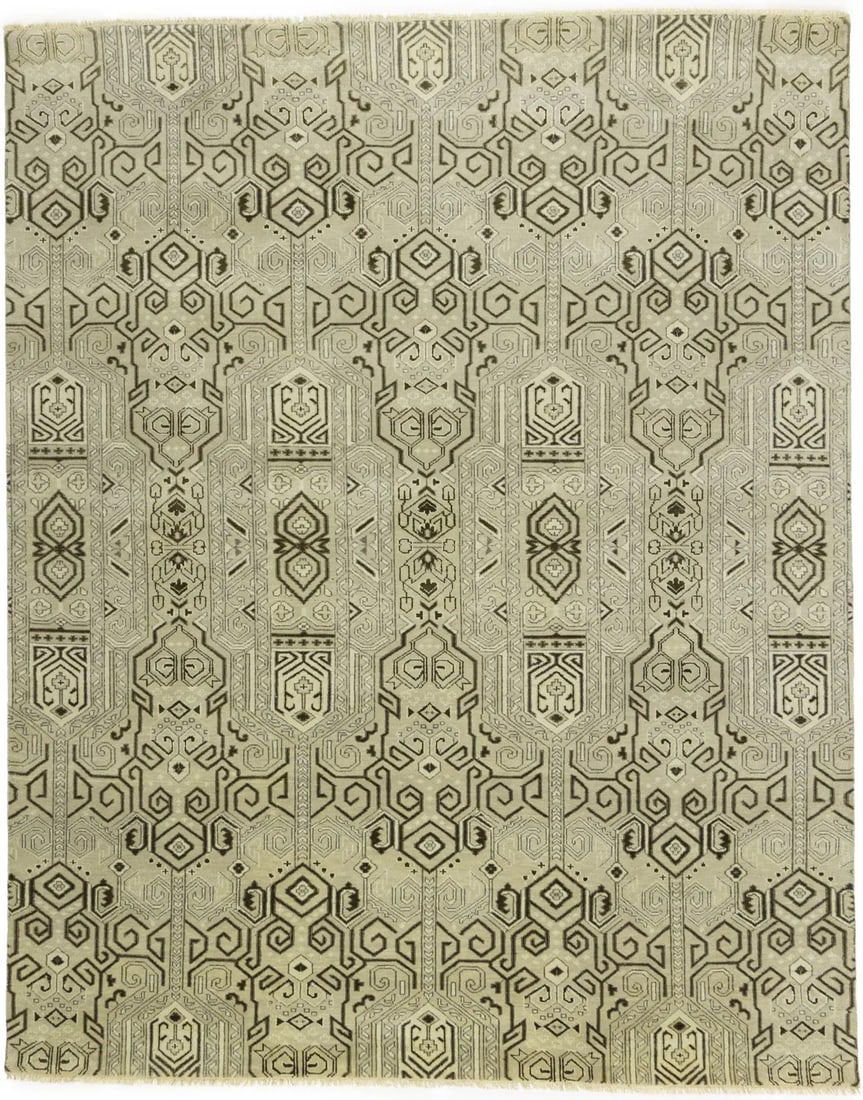 Hand-Knotted Wool Area Rug 7'11 x 9'10 Modern Geometric Pattern: Hand-Knotted Wool Area Rug 7'11 x 9'10 Modern Geometric Pattern This is a pre-owned handmade contemporary area rug featuring a modern geometric design. Crafted from hand-knotted wool, the rug displays