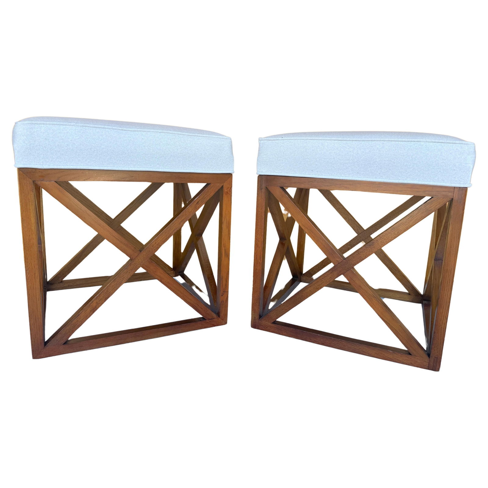 Set of 2 MOD Cube 'X' Benches with Cashmere Blend Upholstery: Set of 2 MOD Cube 'X' Benches with Cashmere Blend Upholstery Elevate your living space with this exquisite pair of MOD Cube 'X' benches or stools, featuring luxurious cashmere blend upholstery. Each b