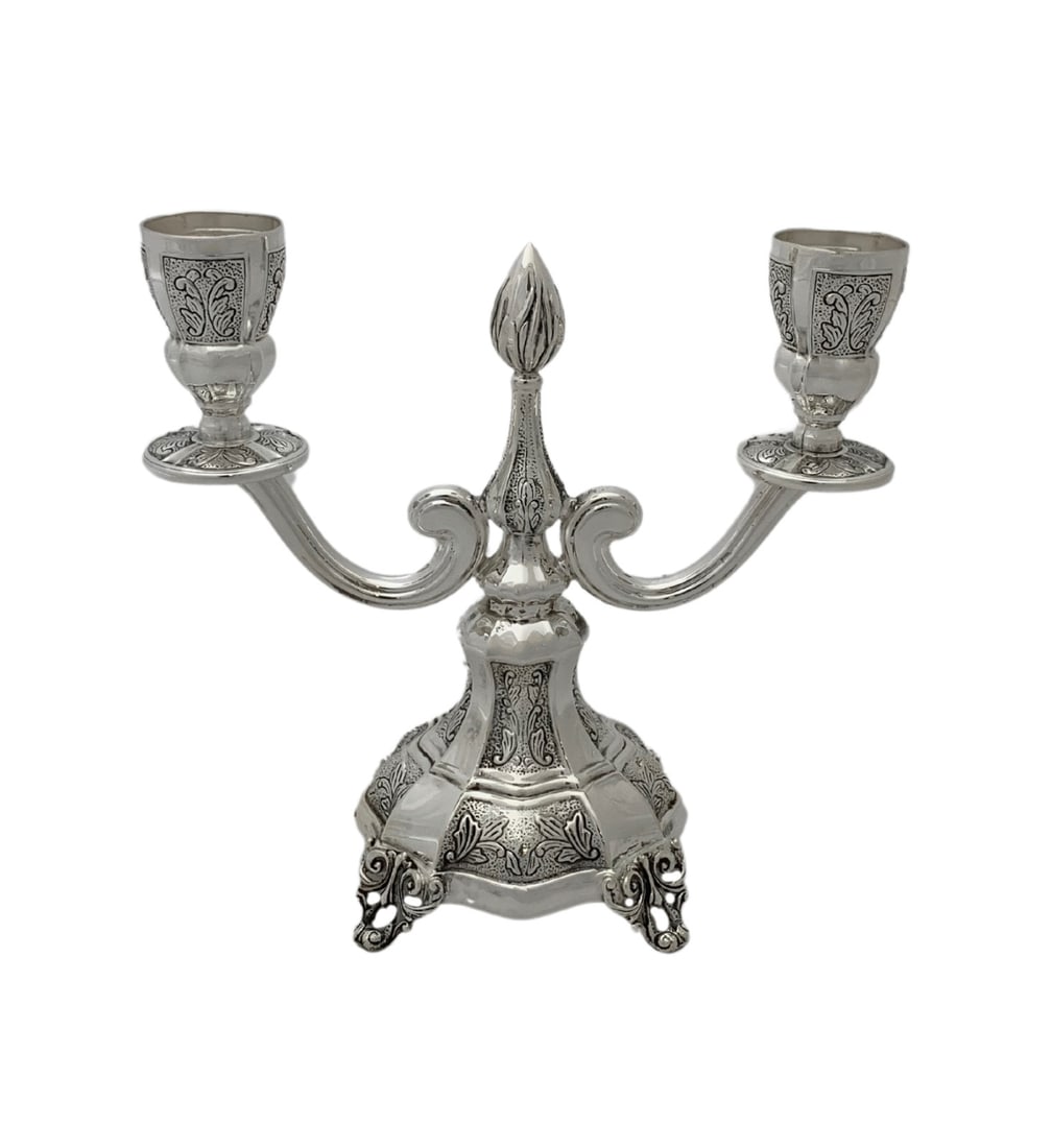 Handmade 925 Sterling Silver 2-Light Candelabra with Ornate Design (1 of 3)