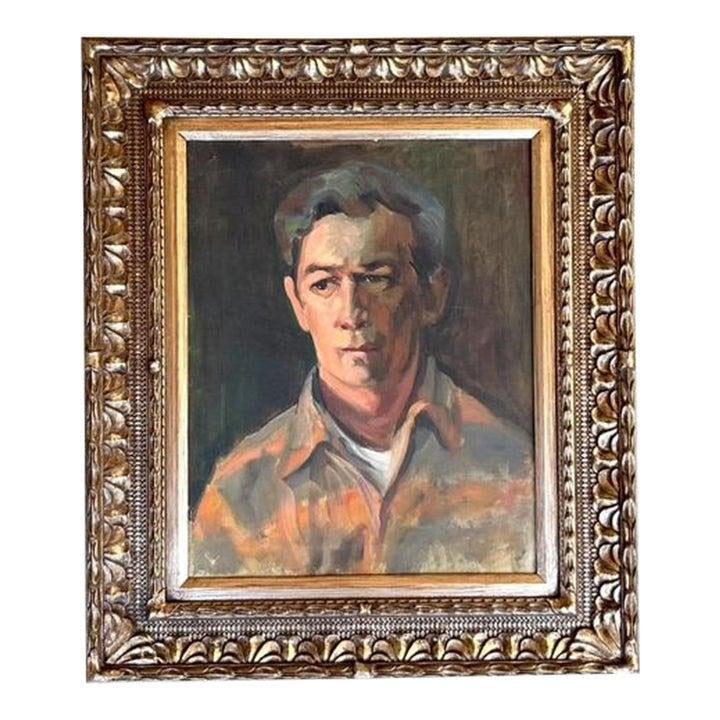 Vintage Boho Framed Original Oil Portrait on Canvas 24.5 x 28.5: Vintage Boho Framed Original Oil Portrait on Canvas 24.5 x 28.5 Enhance your living space with this captivating Vintage Boho Framed Original Oil Portrait on Canvas, a unique artwork that showcases a s