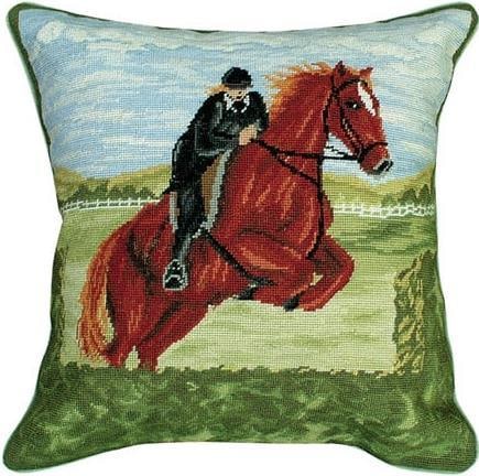 Handcrafted Equestrian Jumper Decor Pillow 14x14 Beige Wool: Handcrafted Equestrian Jumper Decor Pillow 14x14 Beige Wool This handcrafted equestrian decor pillow is a charming addition to any home. Made from 100% wool cotton with a velvet back, it features a de
