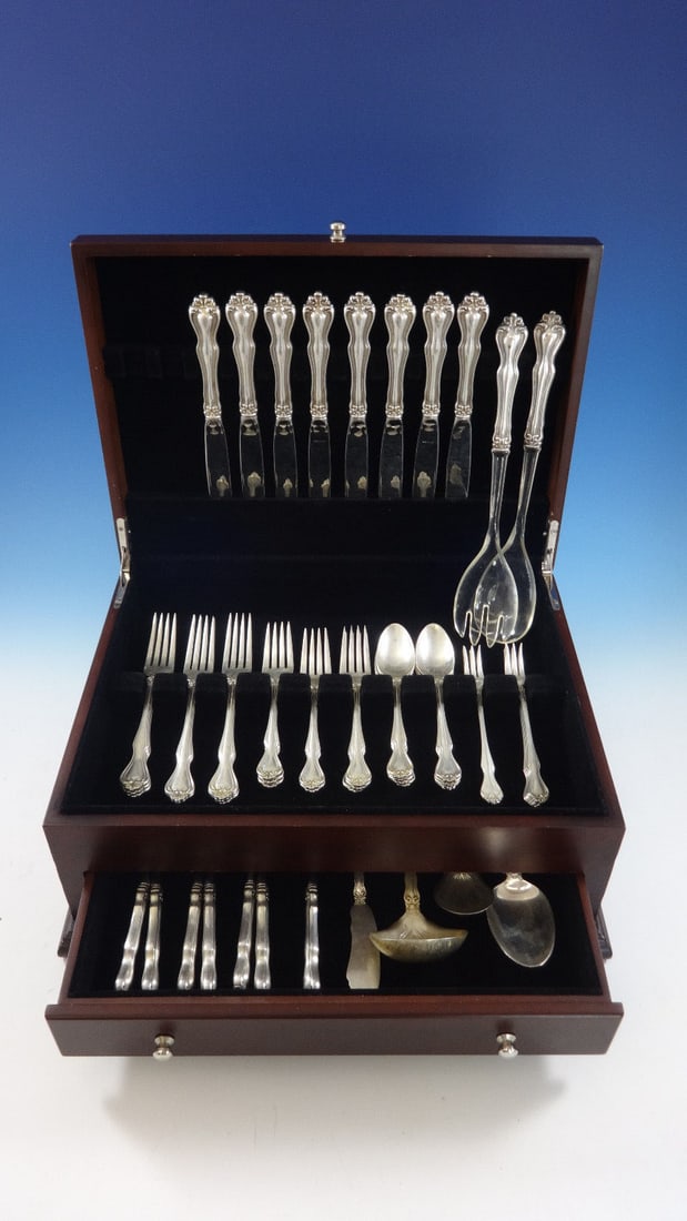 Westmorland George & Martha Sterling Silver Flatware Set 55 Pcs for 8: Westmorland George & Martha Sterling Silver Flatware Set 55 Pcs for 8 Introducing the George and Martha Sterling Silver Flatware Set, a stunning collection by Westmorland, perfect for elegant dining.