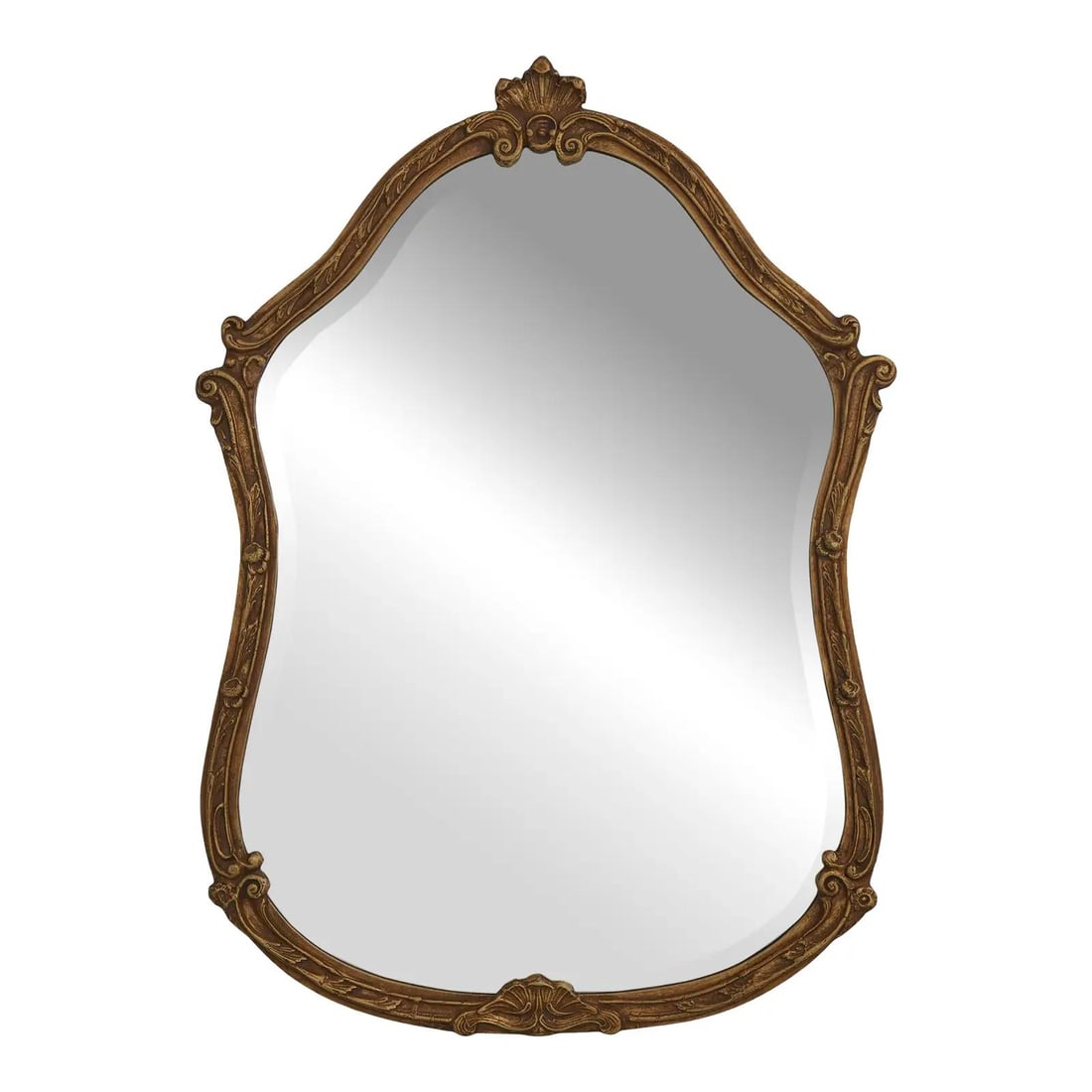 Gold Beveled Wall Mirror by Friedman Brothers 30.5w x 42h: Gold Beveled Wall Mirror by Friedman Brothers 30.5w x 42h This decorator mirror features a gold gilt finish and beveled glass, showcasing high-quality construction. Approximately 10 years old, it is w