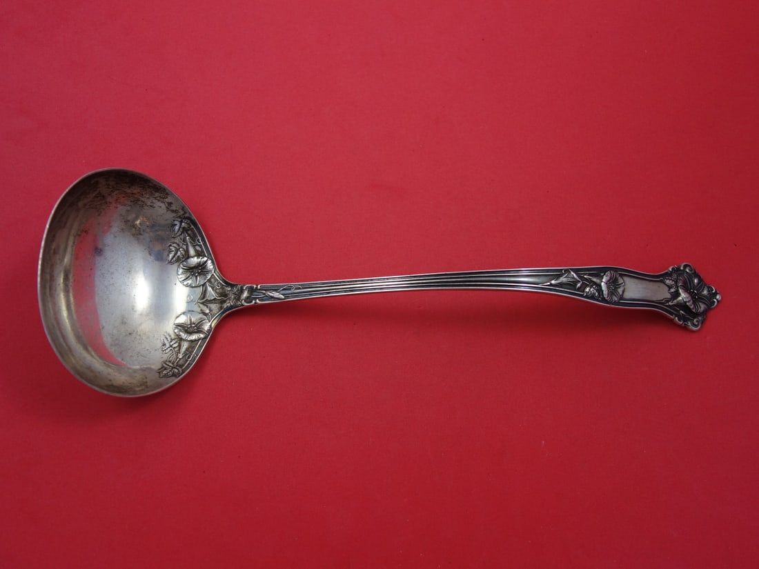 Alvin Morning Glory Sterling Silver Soup Ladle 12 Inches: Alvin Morning Glory Sterling Silver Soup Ladle 12 Inches This exquisite soup ladle is a stunning example of the Morning Glory pattern by Alvin, crafted from high-quality sterling silver. Measuring 12