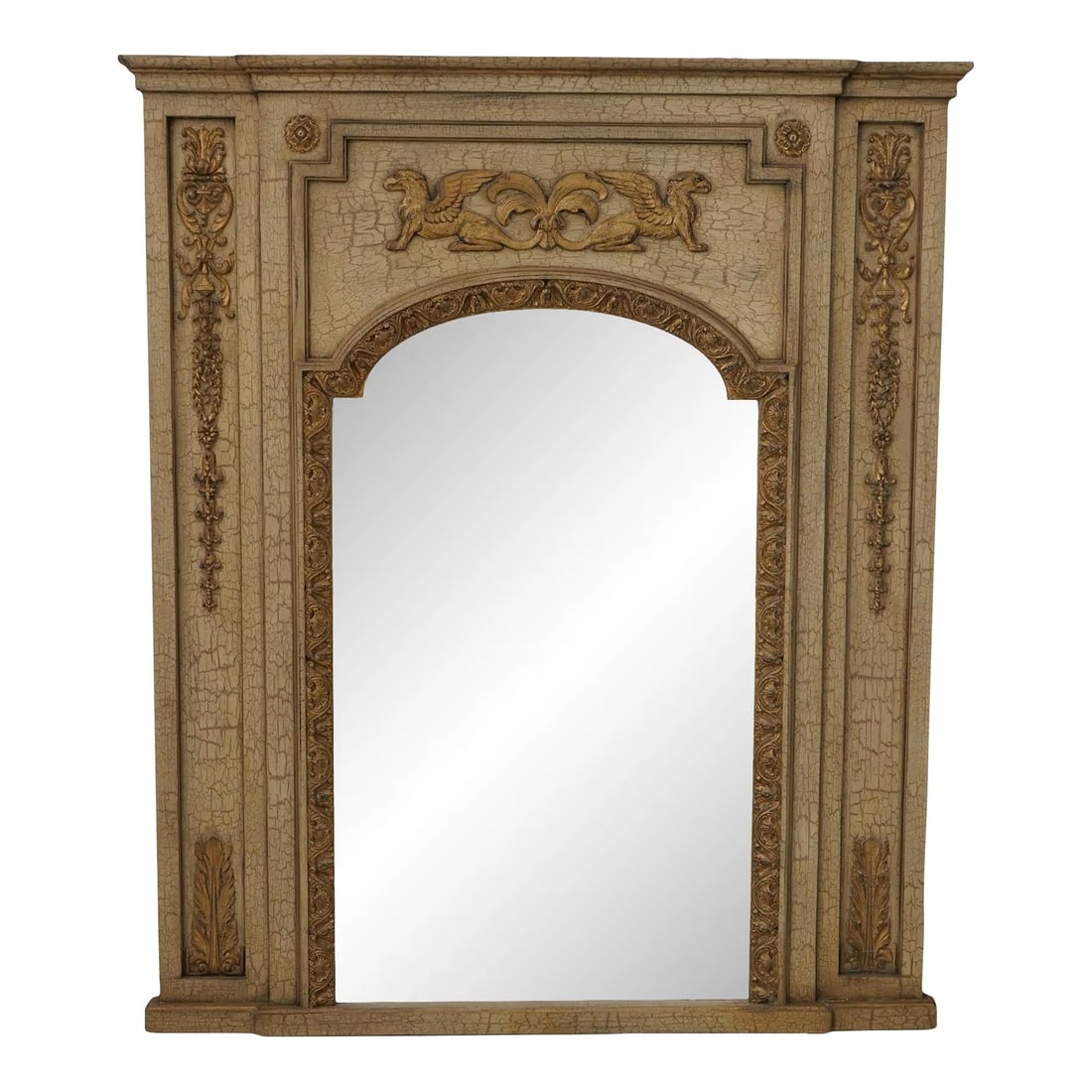 Elegant Neoclassical Mirror with Gold Accents 44x52: Elegant Neoclassical Mirror with Gold Accents 44x52 This stunning neoclassical mirror features a beautifully crackle painted finish with elegant gold accents. Crafted with quality construction, it sho