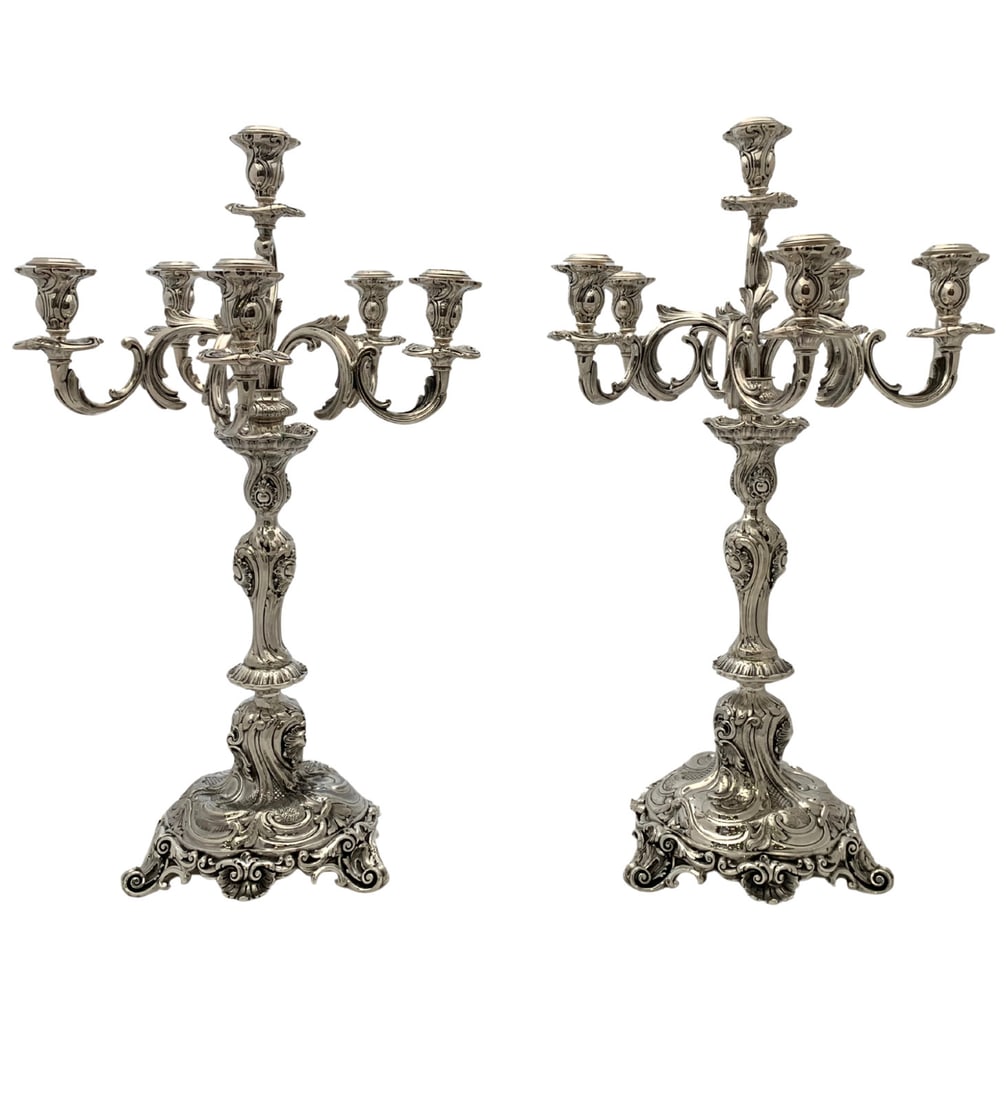 Circa 1870 Austrian 800 Silver 6 Light Candelabra Pair (1 of 5)