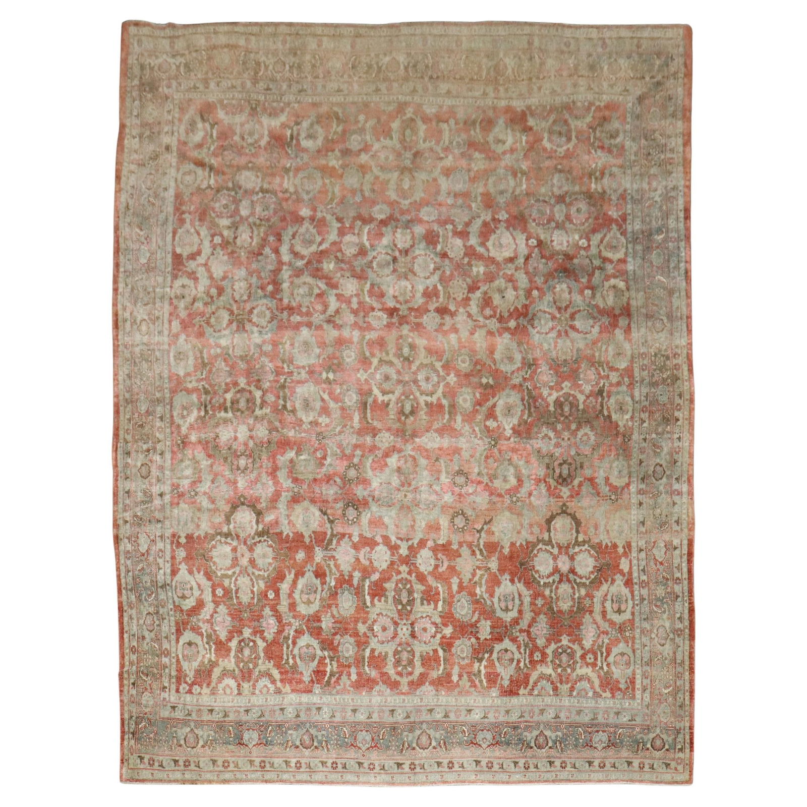 Zabihi Collection Antique Persian Bidjar Wool Rug 9'6" x 12' Red: Zabihi Collection Antique Persian Bidjar Wool Rug 9'6" x 12' Red Introducing a stunning Antique Persian Bidjar Rug from the Zabihi Collection, showcasing a rich soft abrash red hue. This exquisite car