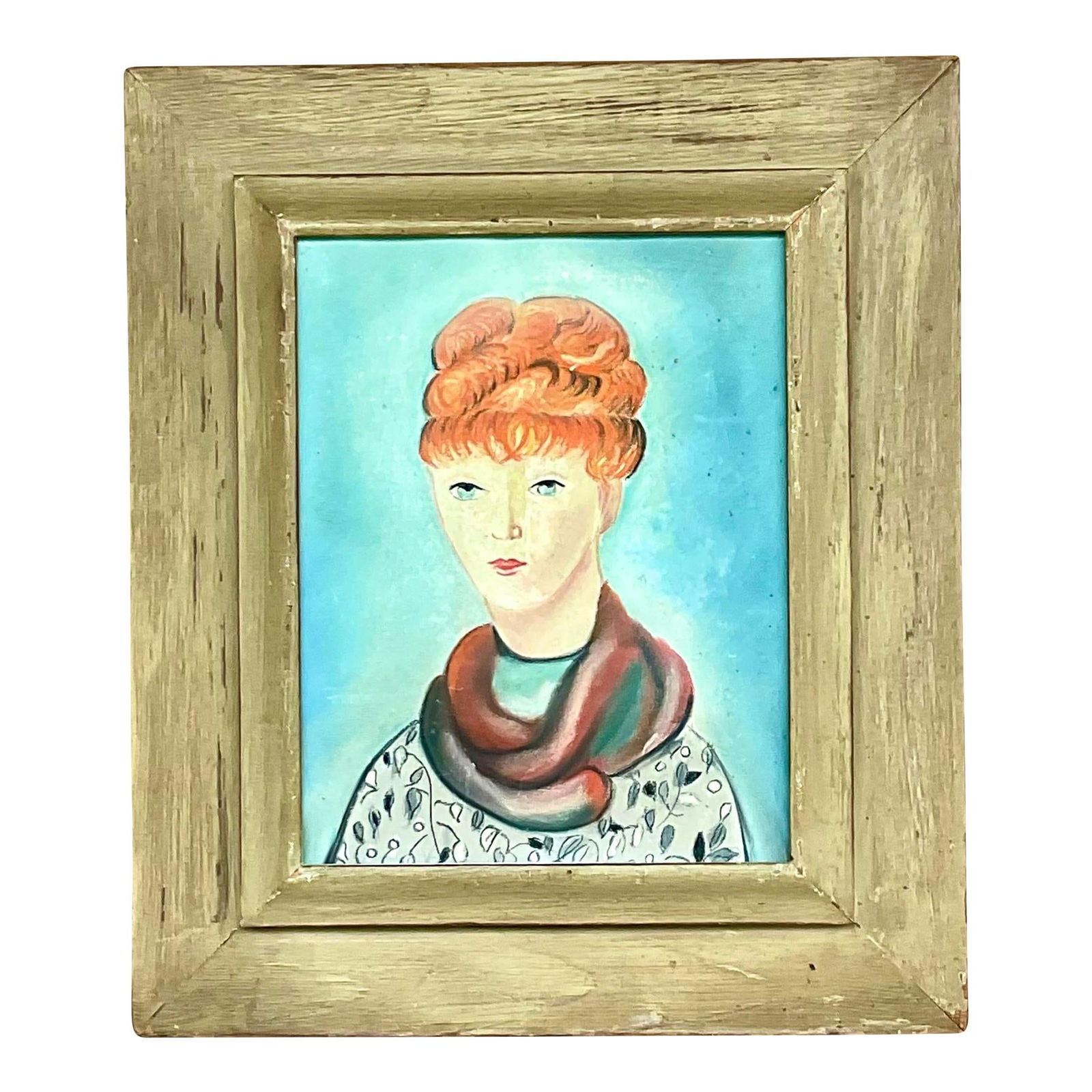 Vintage Boho Original Oil Portrait on Canvas of Stylish Woman: Vintage Boho Original Oil Portrait on Canvas of Stylish Woman This vintage original oil portrait on canvas captures the elegance of a stylish woman, showcasing an exceptional color study that emphasiz