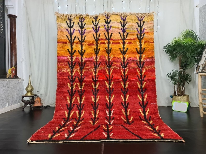 Authentic Red Handmade Moroccan Berber Wool Rug 8 x 5 Feet: Authentic Red Handmade Moroccan Berber Wool Rug 8 x 5 Feet Discover the beauty of this authentic Handmade Moroccan Berber Wool Rug, meticulously crafted by local Berber women weavers in the Middle Atl