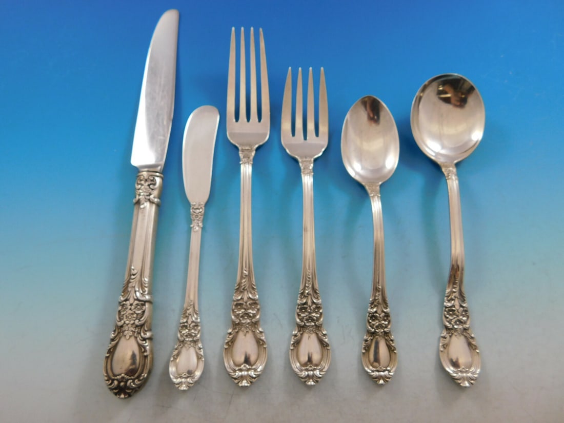 Lunt American Victorian Sterling Silver Flatware Set for 8 - 59 Pieces: Lunt American Victorian Sterling Silver Flatware Set for 8 - 59 Pieces Introducing the American Victorian Sterling Silver Flatware Set by Lunt, a stunning collection designed to serve 8, featuring a t