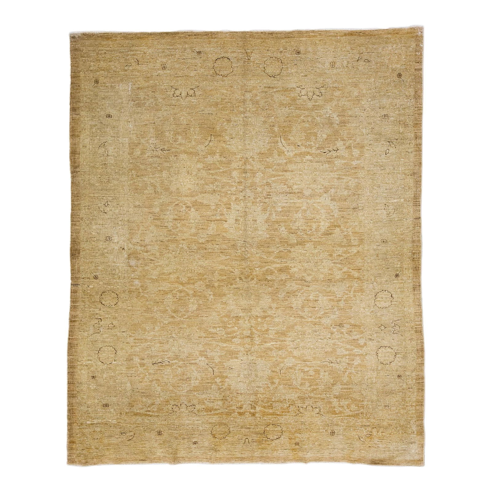 Antique Tan Tabriz Style Hand-Knotted Floral Wool Rug 7' x 8'7": Antique Tan Tabriz Style Hand-Knotted Floral Wool Rug 7' x 8'7" Elevate your space with this stunning antique Tabriz style hand-knotted wool rug, featuring a warm tan field adorned with a beautiful al