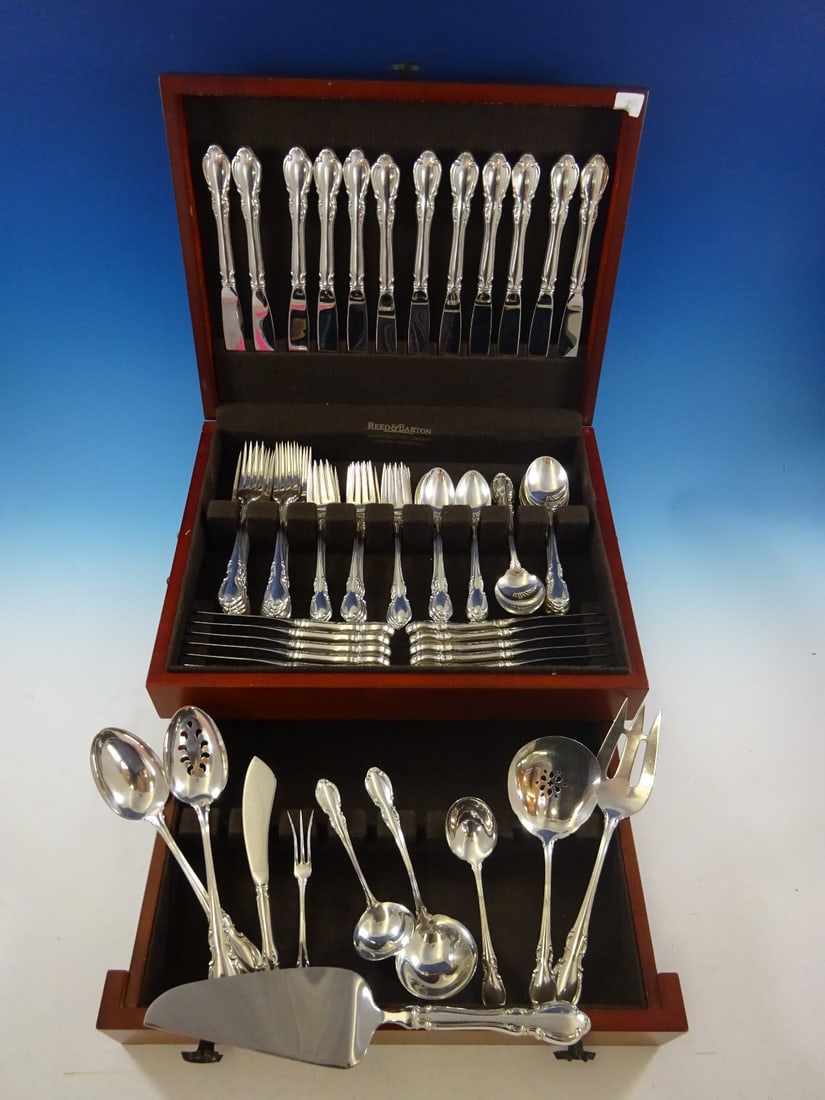 Towle Legato Sterling Silver Flatware Set for 12 82 Pieces with Storage Chest: Towle Legato Sterling Silver Flatware Set for 12 82 Pieces with Storage Chest Elevate your dining experience with the "Legato" Sterling Silver Flatware Set by Towle, designed for service of 12. This e
