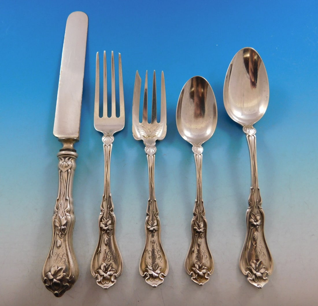 Violet by Whiting Sterling Silver Flatware Set for 8 with 40 Pieces and Storage Chest: Violet by Whiting Sterling Silver Flatware Set for 8 with 40 Pieces and Storage Chest Enhance your dining experience with this exquisite Violet by Whiting Sterling Silver Flatware Set, perfect for ser