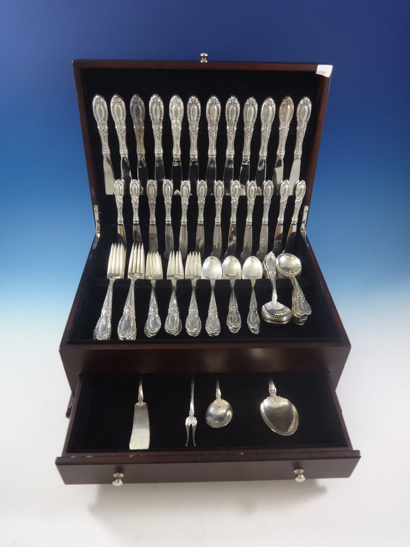 Towle King Richard Sterling Silver Flatware Set for 12 - 76 Pieces with Storage Chest: Towle King Richard Sterling Silver Flatware Set for 12 - 76 Pieces with Storage Chest Experience elegance at your dining table with the King Richard Sterling Silver Flatware Set by Towle, designed for