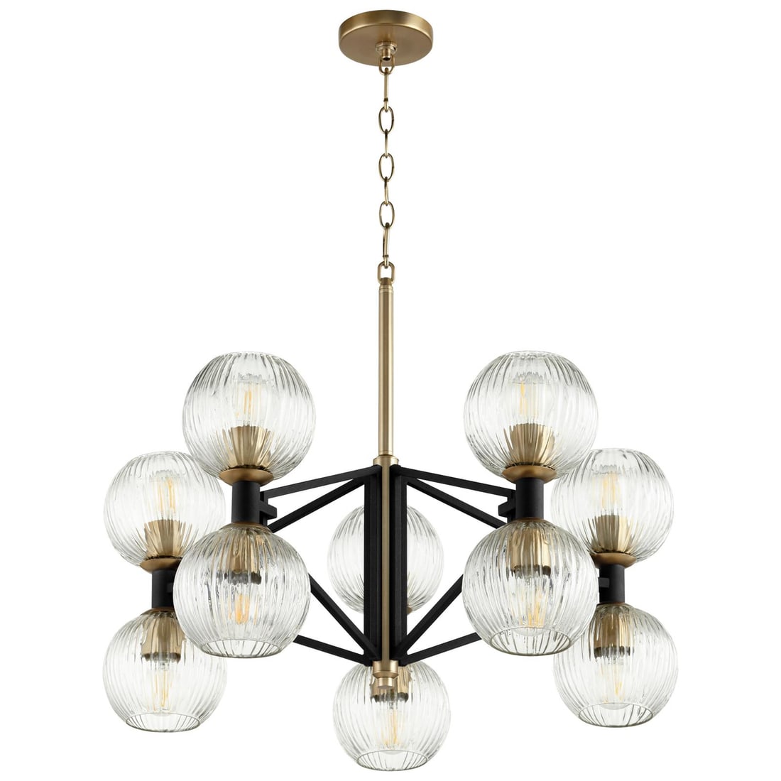 Cyan Helios Mid-Century Modern Chandelier Aged Brass 10 Glass Orb Shades: Cyan Helios Mid-Century Modern Chandelier Aged Brass 10 Glass Orb Shades Illuminate your space with the sophisticated Helios Chandelier, featuring exquisite orb shades that add a touch of vintage eleg