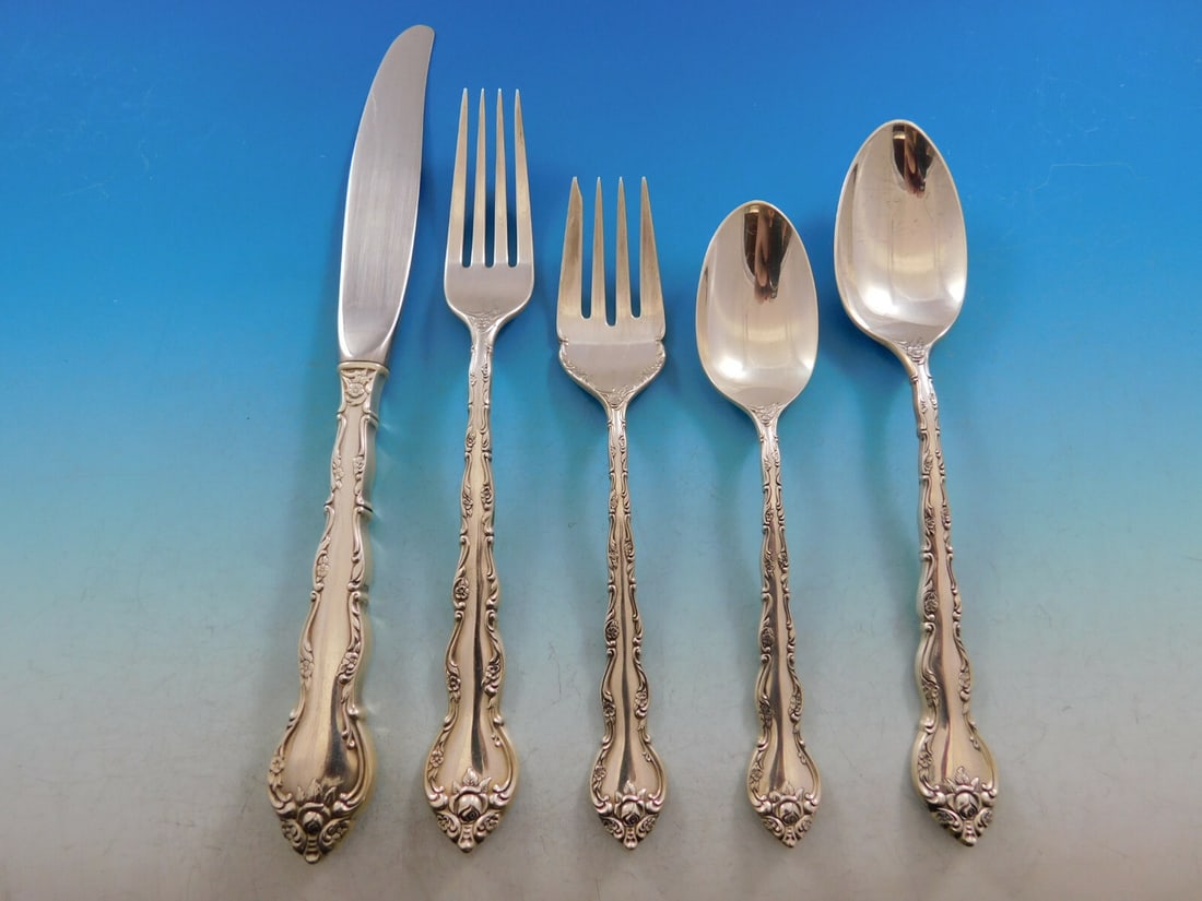Feliciana by Wallace Sterling Silver Flatware Set 66 Pieces Service for 12: Feliciana by Wallace Sterling Silver Flatware Set 66 Pieces Service for 12 Elevate your dining experience with the Feliciana Sterling Silver Flatware Set from Wallace, designed to serve 12 people with
