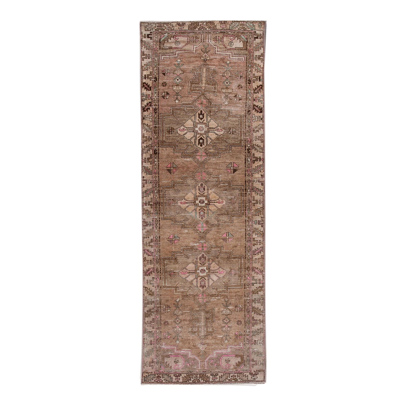 Vintage Malayer Persian Handmade Wool Runner with Medallion Design: Vintage Malayer Persian Handmade Wool Runner with Medallion Design This exquisite vintage Malayer Persian runner showcases a hand-knotted wool construction with a rich brown field. The design features