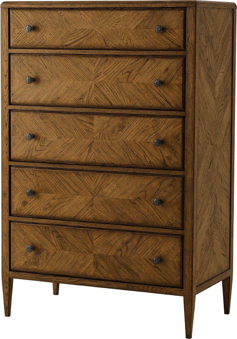 Theodore Alexander Nova Tall Chest Aluminum Oak Veneer Dusk Finish: Theodore Alexander Nova Tall Chest Aluminum Oak Veneer Dusk Finish Introducing the Sophisticated Nova Tall Chest, a perfect blend of modern elegance and functionality for contemporary homes. This tall