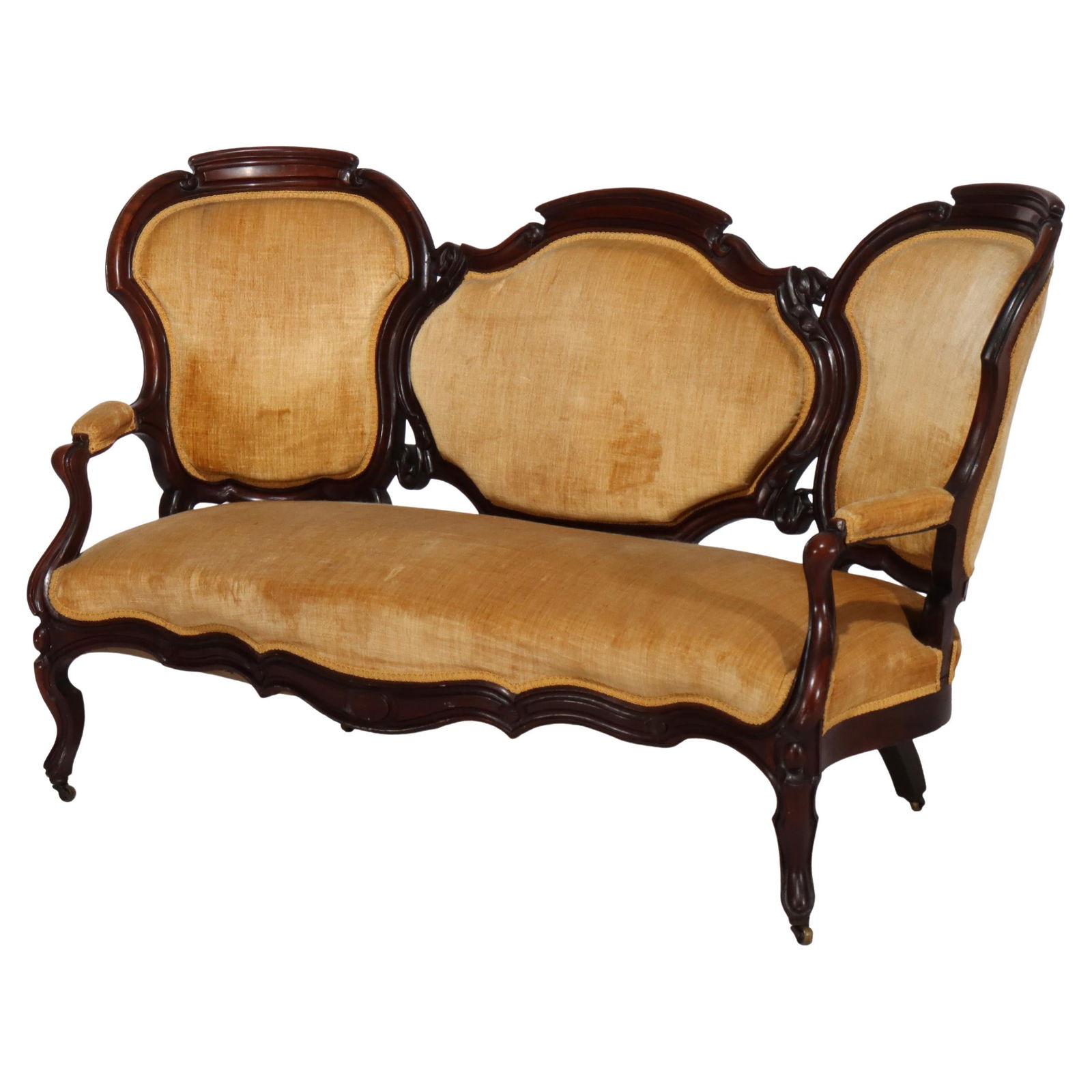 Victorian Carved Walnut Three Panel Back Sofa C1880 (1 of 15)