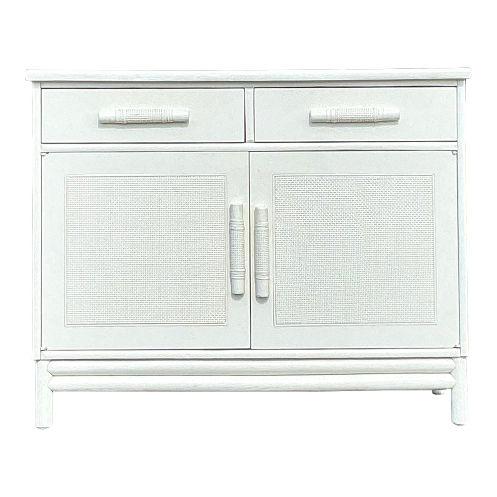 Chic Vintage Coastal Sideboard with Seagrass Doors: Chic Vintage Coastal Sideboard with Seagrass Doors This vintage Coastal sideboard exudes charm and elegance, featuring a painted off-white cabinet complemented by inset seagrass doors. It offers ample