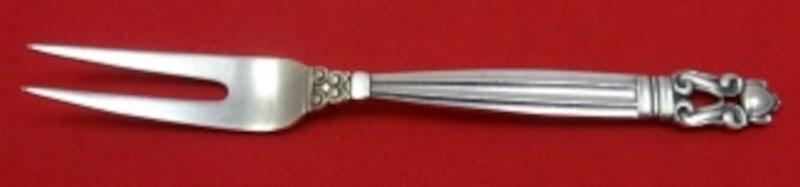 Georg Jensen Acorn Sterling Silver 2-Tine Strawberry Fork GI/GJ Mark 4 5/8": Georg Jensen Acorn Sterling Silver 2-Tine Strawberry Fork GI/GJ Mark 4 5/8" This exquisite 2-tine strawberry fork is part of the renowned Acorn pattern by Georg Jensen, crafted from high-quality sterl