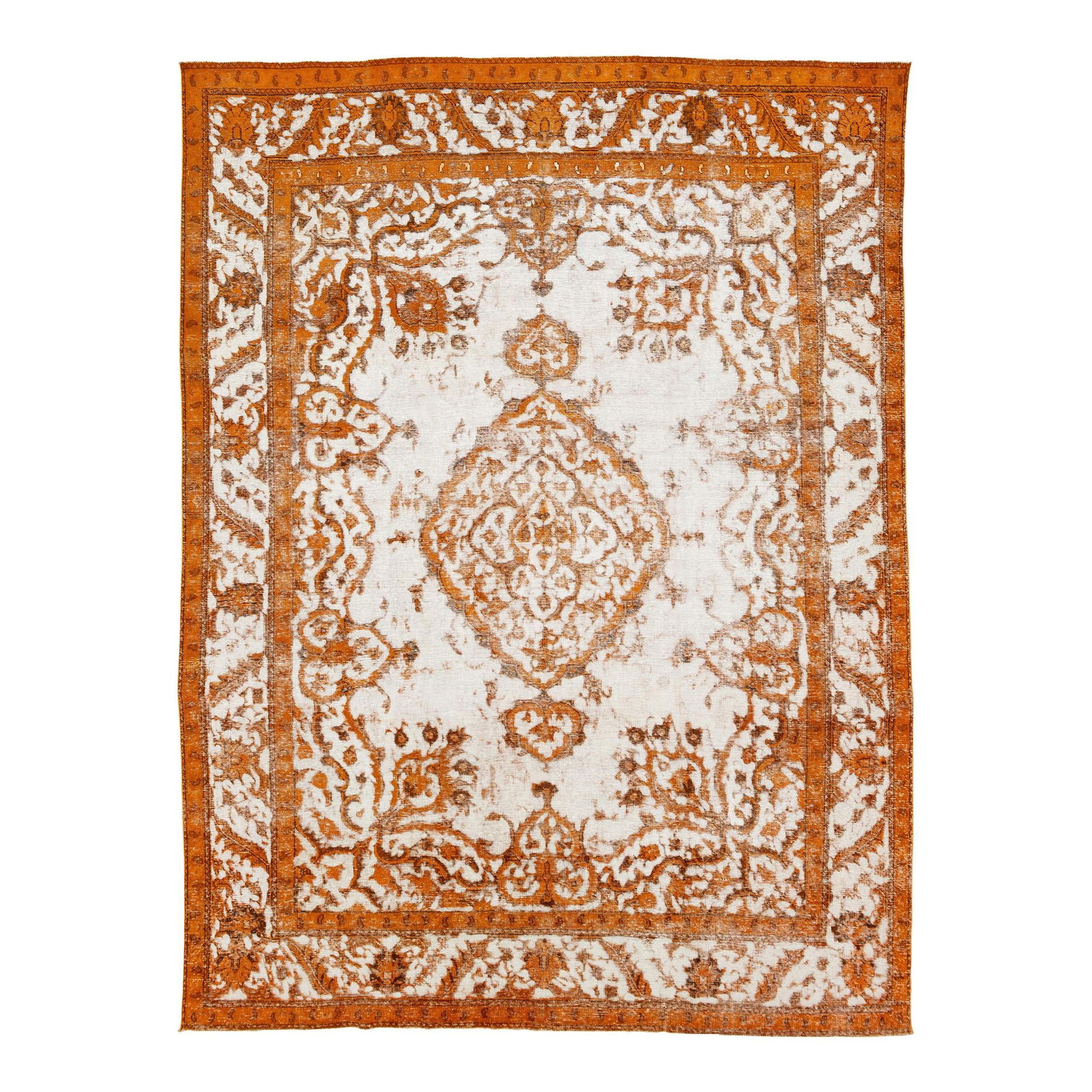 Persian Hand-Knotted Wool Rug Orange Medallion Design 9'3 x 12'2: Persian Hand-Knotted Wool Rug Orange Medallion Design 9'3 x 12'2 Enhance your living space with this exquisite Persian wool rug, featuring a striking medallion floral design against an ivory base ador