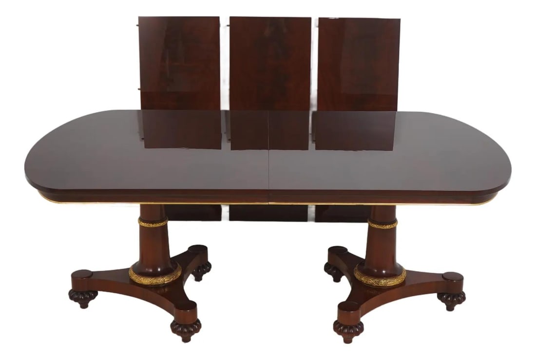 Neoclassical Mahogany Dining Table with Gold Accents and Three Leaves (1 of 10)
