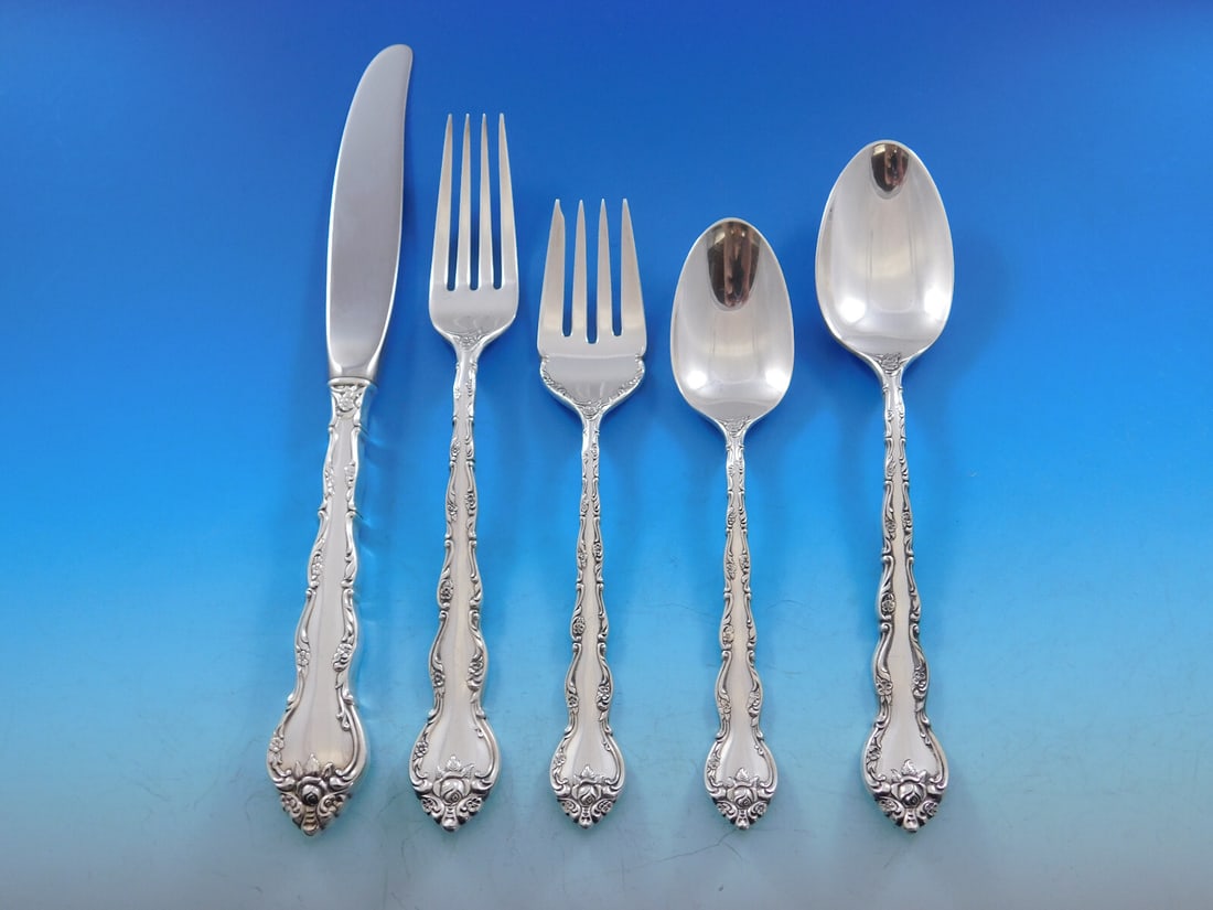 Feliciana by Wallace Sterling Silver Flatware Set 46 Pieces for 8 with Storage Chest: Feliciana by Wallace Sterling Silver Flatware Set 46 Pieces for 8 with Storage Chest Introducing the Feliciana by Wallace Sterling Silver Flatware Set, crafted for 8 people with a total of 46 exquisit