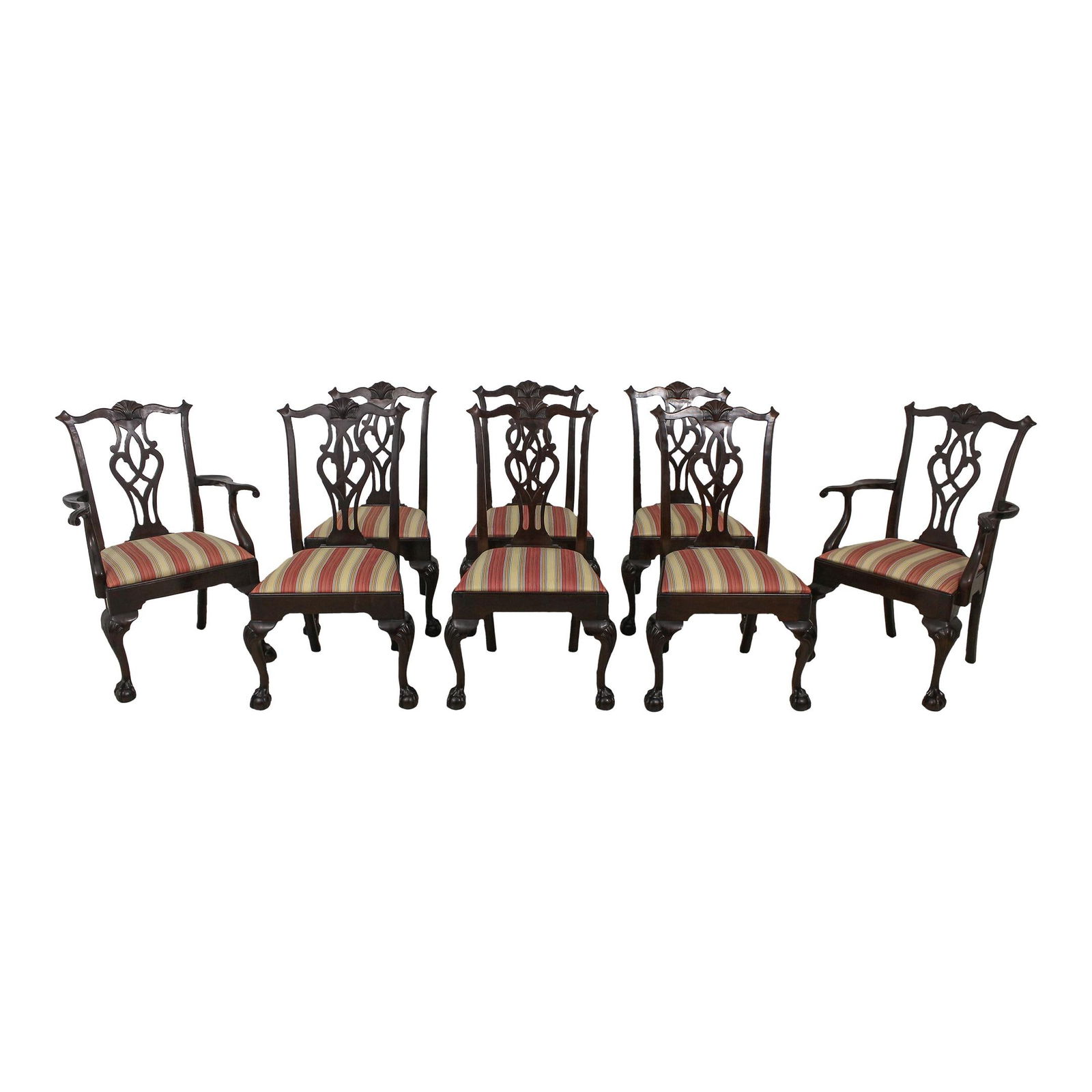 Set of 8 Stickley Chippendale Mahogany Dining Chairs: Set of 8 Stickley Chippendale Mahogany Dining Chairs This exquisite set of 8 Stickley Ball & Claw dining room chairs showcases a classic Chippendale design, beautifully crafted from solid mahogany. Wi