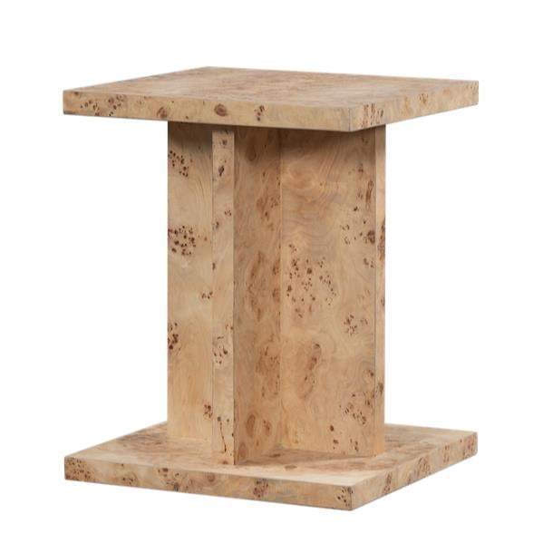 Alder Tweed Burl End Table 23.5H 18W 18D Stylish Design: Alder Tweed Burl End Table 23.5H 18W 18D Stylish Design Elevate your living space with this stylish Alder Tweed End Table, featuring a sleek burl finish. This functional piece not only serves as a per