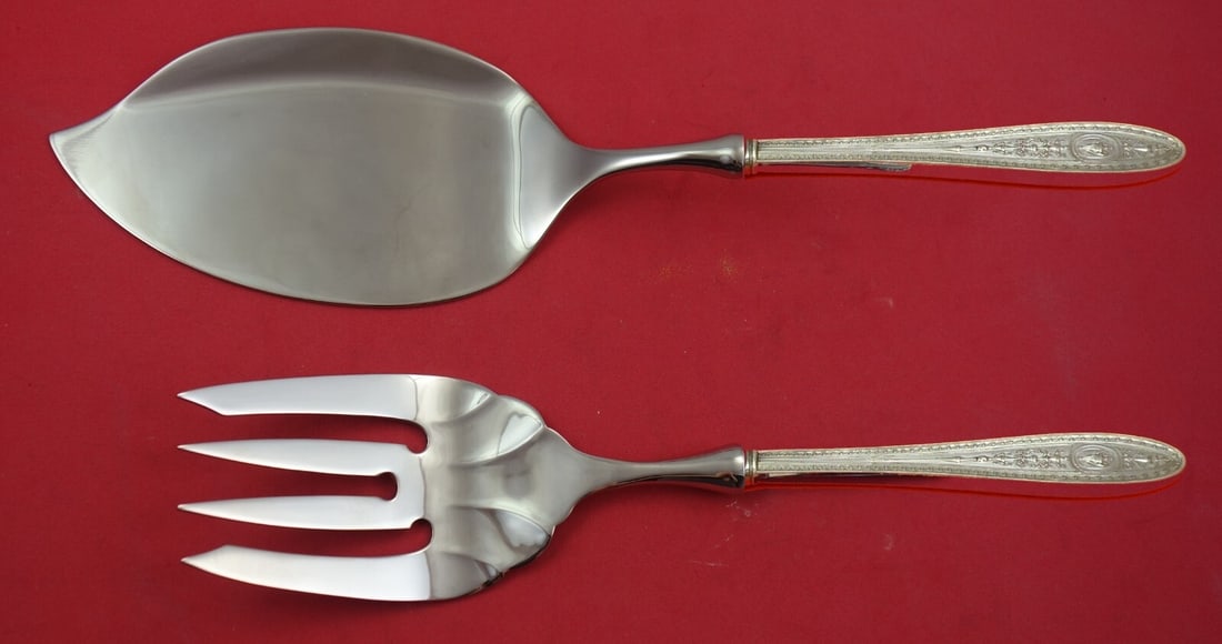 Wedgwood International Sterling Silver Custom Salmon Serving Set 2-Piece: Wedgwood International Sterling Silver Custom Salmon Serving Set 2-Piece This exquisite 2-piece salmon serving set is crafted from sterling silver and features a hollow handle with stainless steel imp