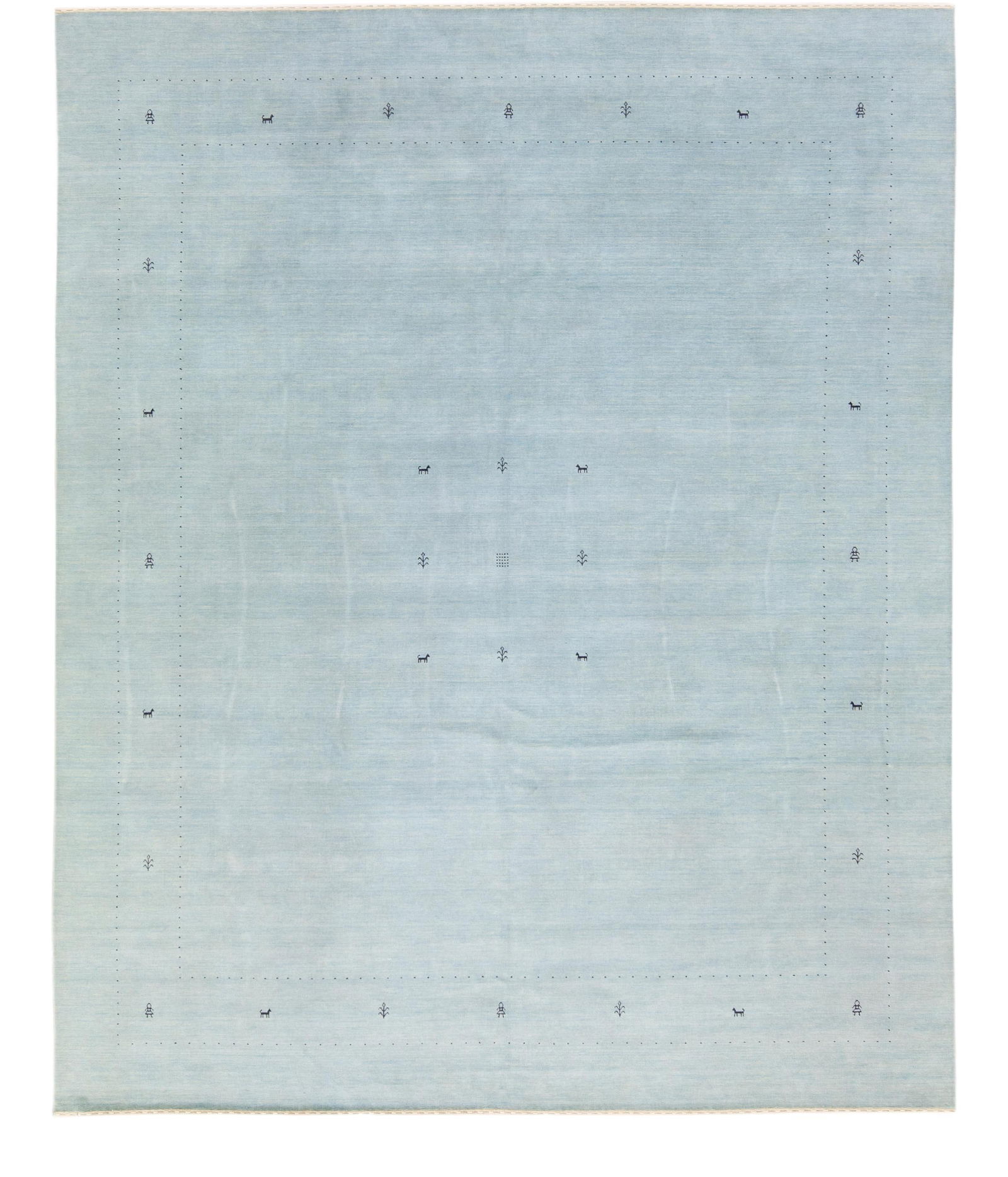 Modern Gabbeh Hand-Loom Wool Rug Light Blue Geometric Design 12'2 x 15': Modern Gabbeh Hand-Loom Wool Rug Light Blue Geometric Design 12'2 x 15' Enhance your living space with this stunning Modern Gabbeh Style Hand-Loom Wool Rug. Featuring a soothing light blue field adorn