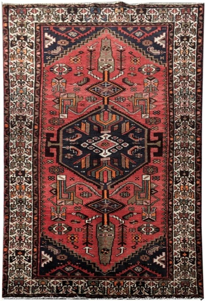 4'1" x 6'10" Handcrafted Persian Zanjan Rug Geometric Design: 4'1" x 6'10" Handcrafted Persian Zanjan Rug Geometric Design Free continental US Shipping Discover the exquisite craftsmanship of this 4' 1" x 6' 10" Persian Zanjan Hamadan Rug, a stunning blend of tr