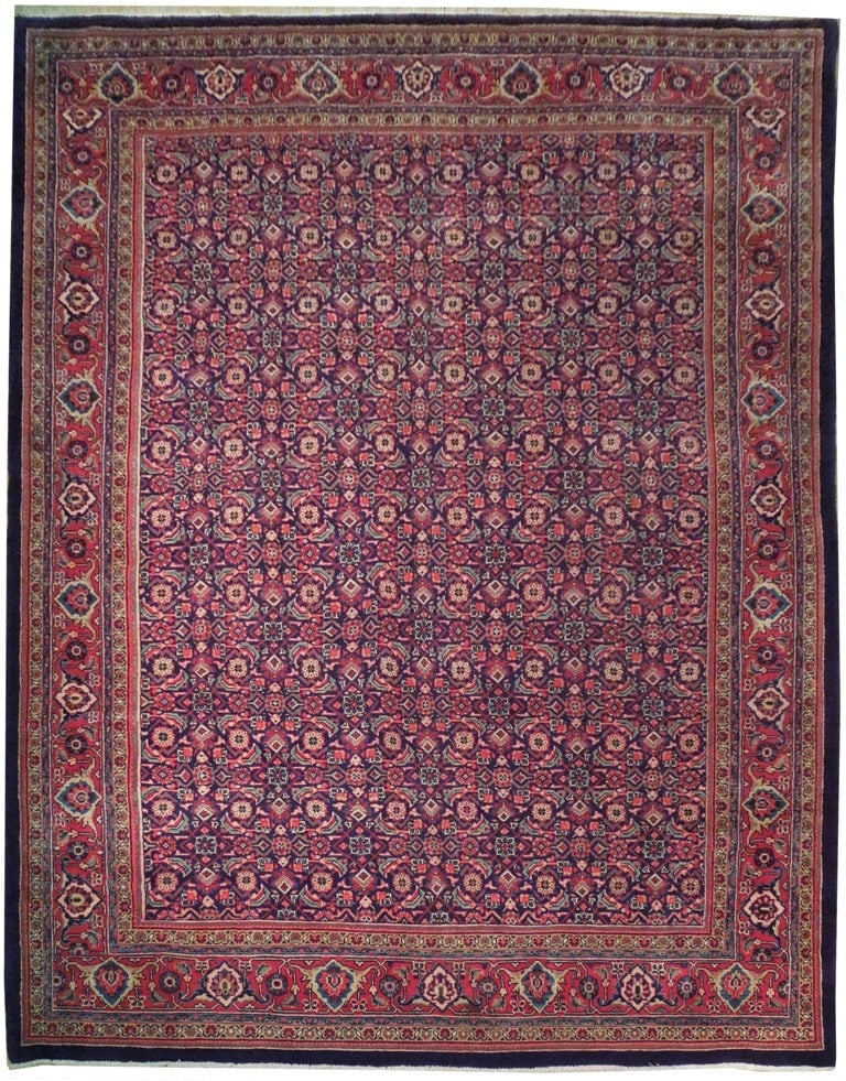 Handmade Persian Semi Antique Herati Rug 10'2 x 12'9 Navy Blue Wool: Handmade Persian Semi Antique Herati Rug 10'2 x 12'9 Navy Blue Wool Free continental US Shipping Enhance your living space with this exquisite 10' 2" x 12' 9" Navy Blue Handmade Persian Wool Pile Semi