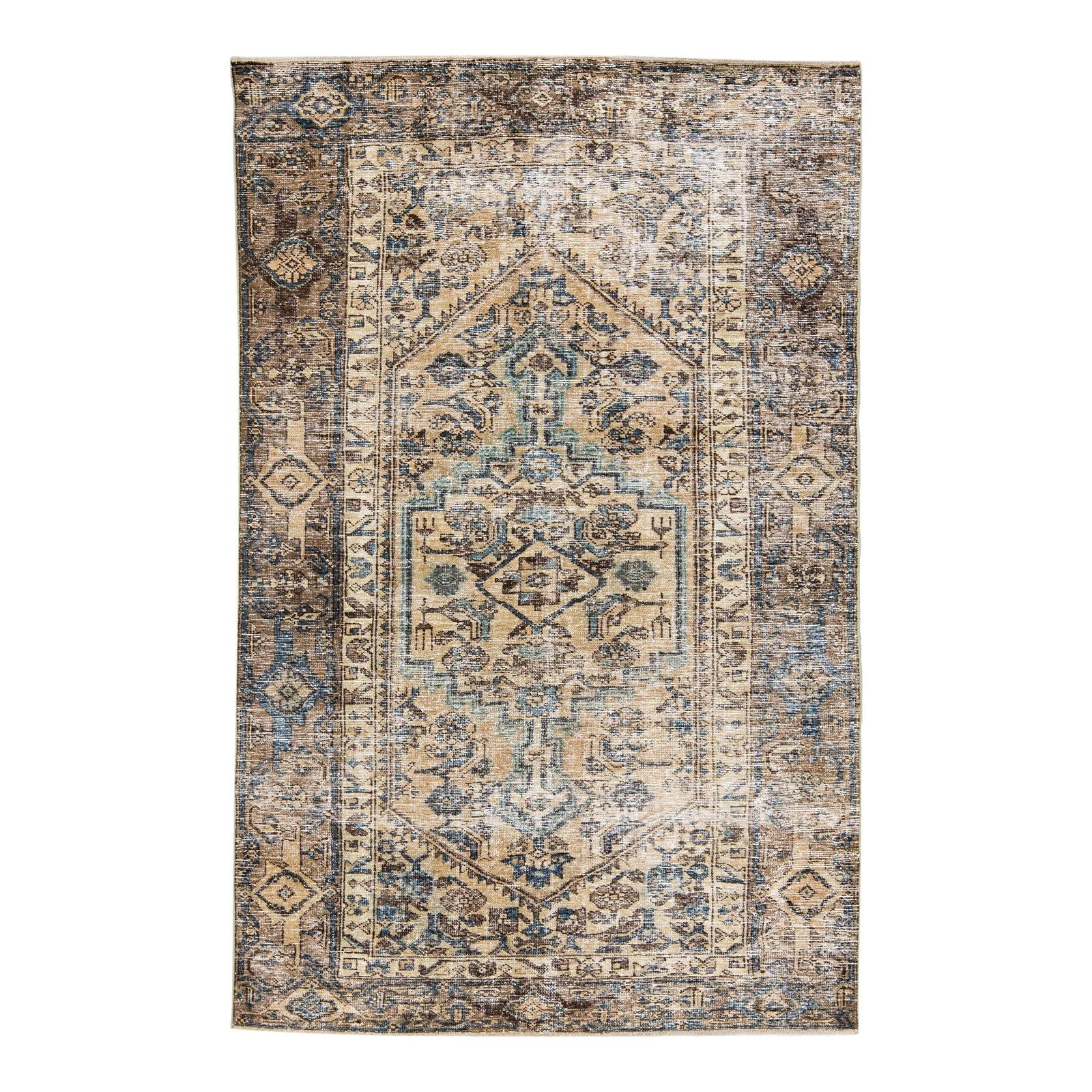 Vintage Persian Hand-Knotted Wool Rug Beige Tribal Design 3'11 x 6'3: Vintage Persian Hand-Knotted Wool Rug Beige Tribal Design 3'11 x 6'3 This exquisite vintage Persian rug features a beautifully distressed design, hand-knotted from quality wool. Showcasing a soft beig