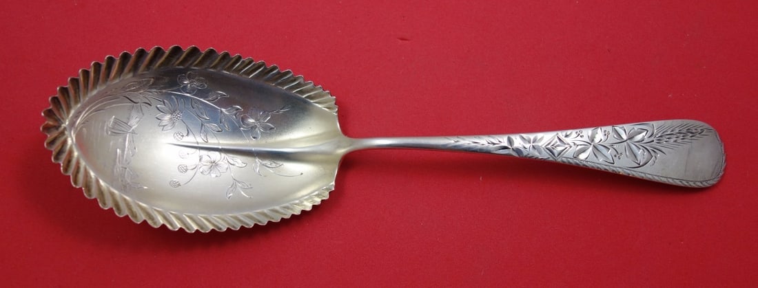 Schulz & Fischer Sterling Silver Berry Spoon Harvest Engraving San Francisco Bay 8 3/4": Schulz & Fischer Sterling Silver Berry Spoon Harvest Engraving San Francisco Bay 8 3/4" This exquisite berry spoon, crafted by Schulz & Fischer, showcases a beautiful Harvest or wheat engraving. Made