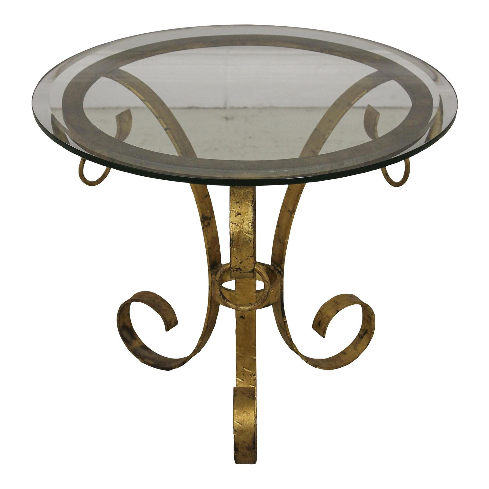 Vintage Italian Gold Finish Iron Base Round Glass Top Table (1 of 10)