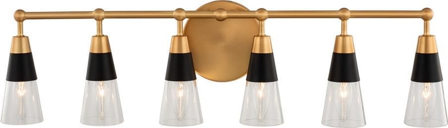 Kalco Modern Mid-Century 6-Light Bath Light Brass Black Finish: Kalco Modern Mid-Century 6-Light Bath Light Brass Black Finish Illuminate your bathroom with this stunning Modern Mid-Century Brass & Black Bath Light. Featuring a sleek matte black finish complemente