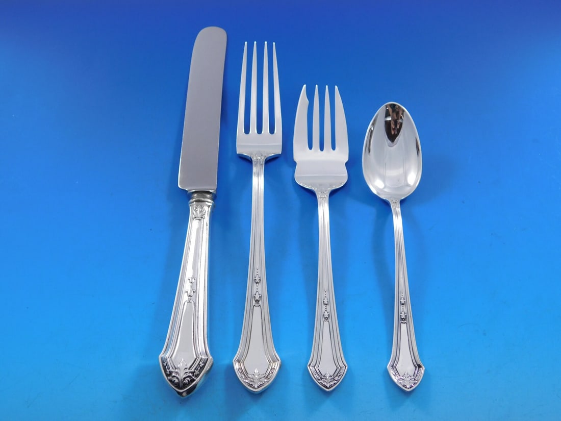 Durgin Lenox Sterling Silver Flatware Set for 12 - 48 Pieces Art Deco: Durgin Lenox Sterling Silver Flatware Set for 12 - 48 Pieces Art Deco Elevate your dining experience with this exquisite Lenox by Durgin Sterling Silver Flatware Set, perfect for serving 12 guests. Th