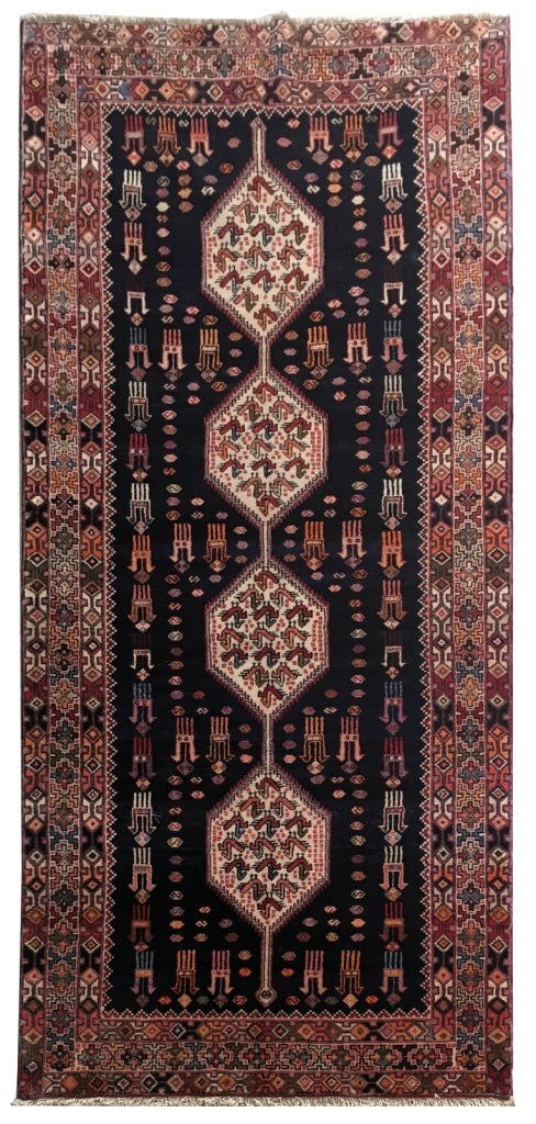 4.5 x 9.8 Handcrafted Black Persian Hamadan Area Rug: 4.5 x 9.8 Handcrafted Black Persian Hamadan Area Rug Free continental US Shipping Enhance your living space with the timeless elegance of this 4.5 x 9.8 Black Traditional Persian Hamadan Area Rug. Han