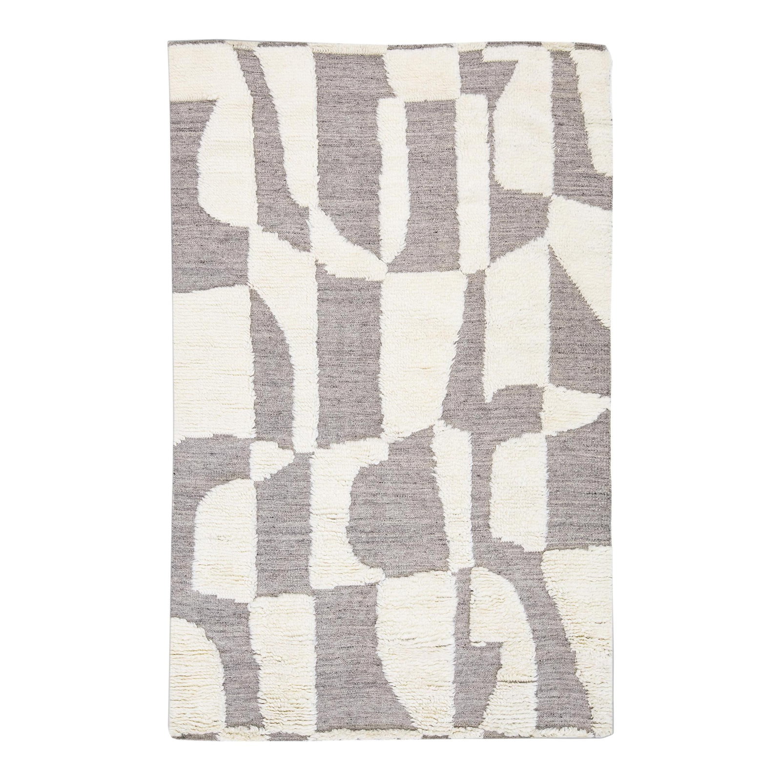 Modern Abstract Wool Rug 5' x 8' Gray White: Modern Abstract Wool Rug 5' x 8' Gray White Elevate your space with this stunning modern Moroccan-style hand-knotted wool rug. Featuring a contemporary abstract design in a chic gray and white color p