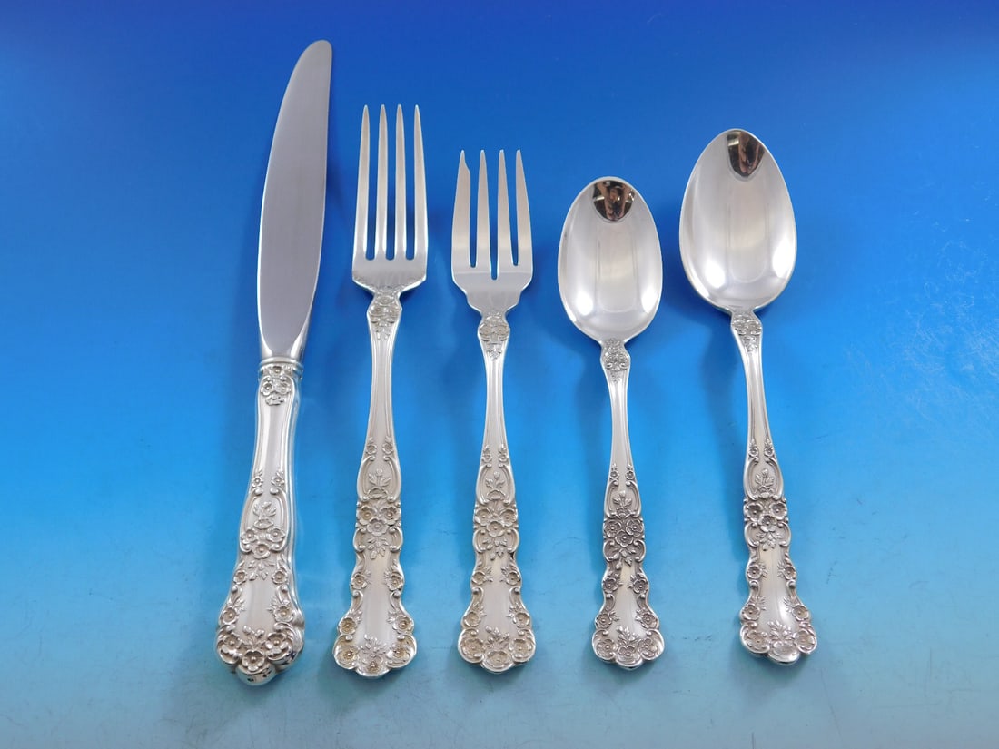 Gorham Buttercup Sterling Silver Flatware Set for 12 64 Pieces: Gorham Buttercup Sterling Silver Flatware Set for 12 64 Pieces This exquisite Buttercup by Gorham sterling silver flatware set is designed for 12, featuring 64 pieces in total. The set showcases intri