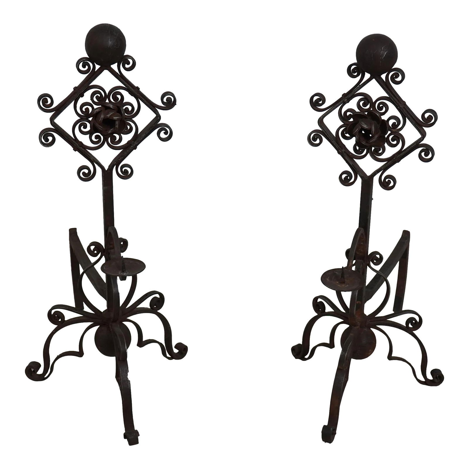 Jan Barboglio Bronze Finish Wrought Iron Fireplace Andirons with Flower Design (1 of 10)