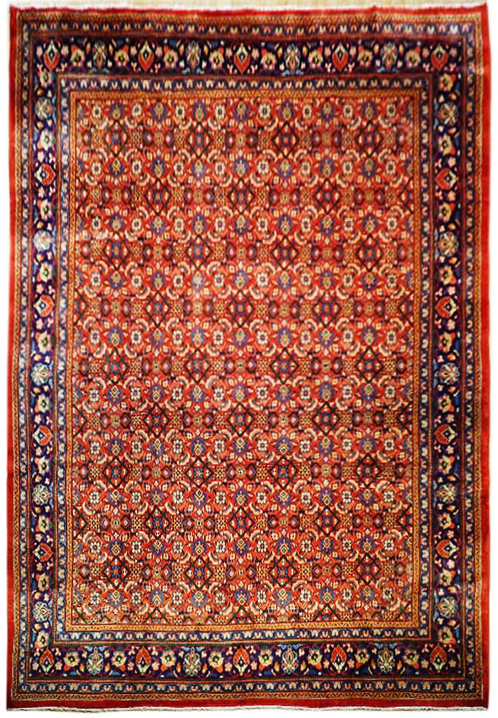 9'11" x 12'7" Hand-Knotted Orange Red Semi-Antique Persian Mood Rug: 9'11" x 12'7" Hand-Knotted Orange Red Semi-Antique Persian Mood Rug Free continental US Shipping Introducing a stunning 9' 11" x 12' 7" semi-antique Persian Mood Rug, meticulously handcrafted by skill