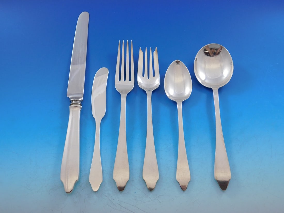 Tiffany & Co Clinton Sterling Silver Flatware Set 74 Pieces for 12: Tiffany & Co Clinton Sterling Silver Flatware Set 74 Pieces for 12 Elevate your dining experience with this stunning Clinton flatware set by Tiffany & Co. Crafted from high-quality sterling silver, th