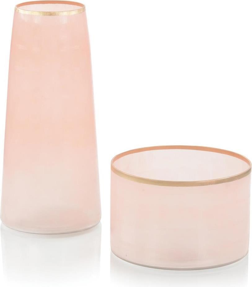 Victorian Style Pink Glass Vases with Gold Rims by John-Richard: Victorian Style Pink Glass Vases with Gold Rims by John-Richard Elevate your decor with these charming pink glass vases featuring elegant gold rims. Crafted in a delightful Victorian style, these vase