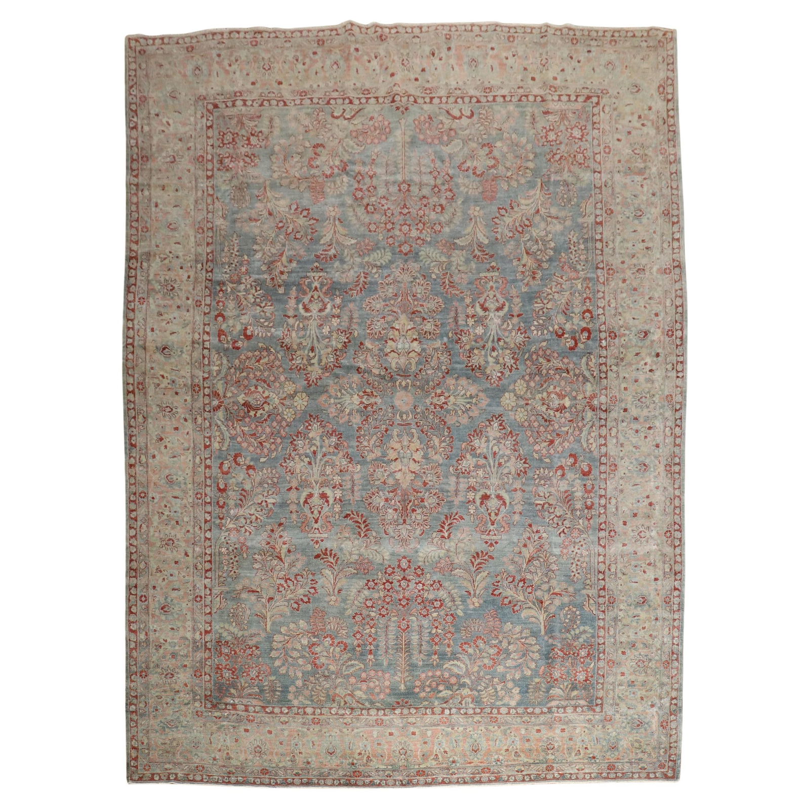 Zabihi Collection Wool Persian Sarouk Rug Blue Pink 106 x 137 in: Zabihi Collection Wool Persian Sarouk Rug Blue Pink 106 x 137 in Discover the elegance of this Zabihi Collection Blue Pink Persian Sarouk Rug, a stunning piece attributed to King. Crafted from high-qu