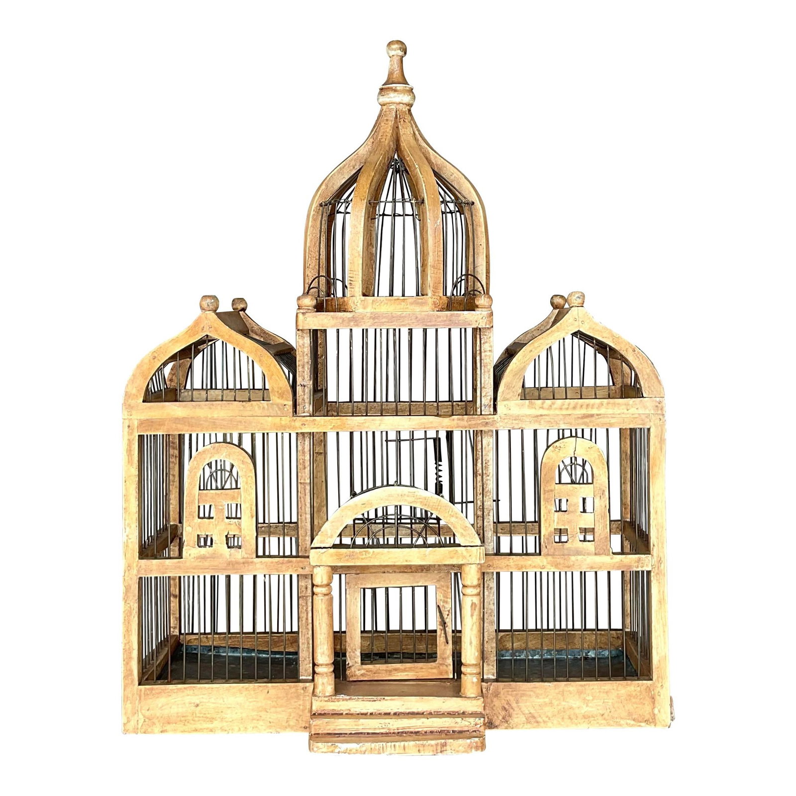 Vintage Boho Wooden Bird Cage with Intricate Carvings: Vintage Boho Wooden Bird Cage with Intricate Carvings Add a touch of bohemian flair to your home with this vintage wooden bird cage. This charming piece features intricate carvings and a rustic finish