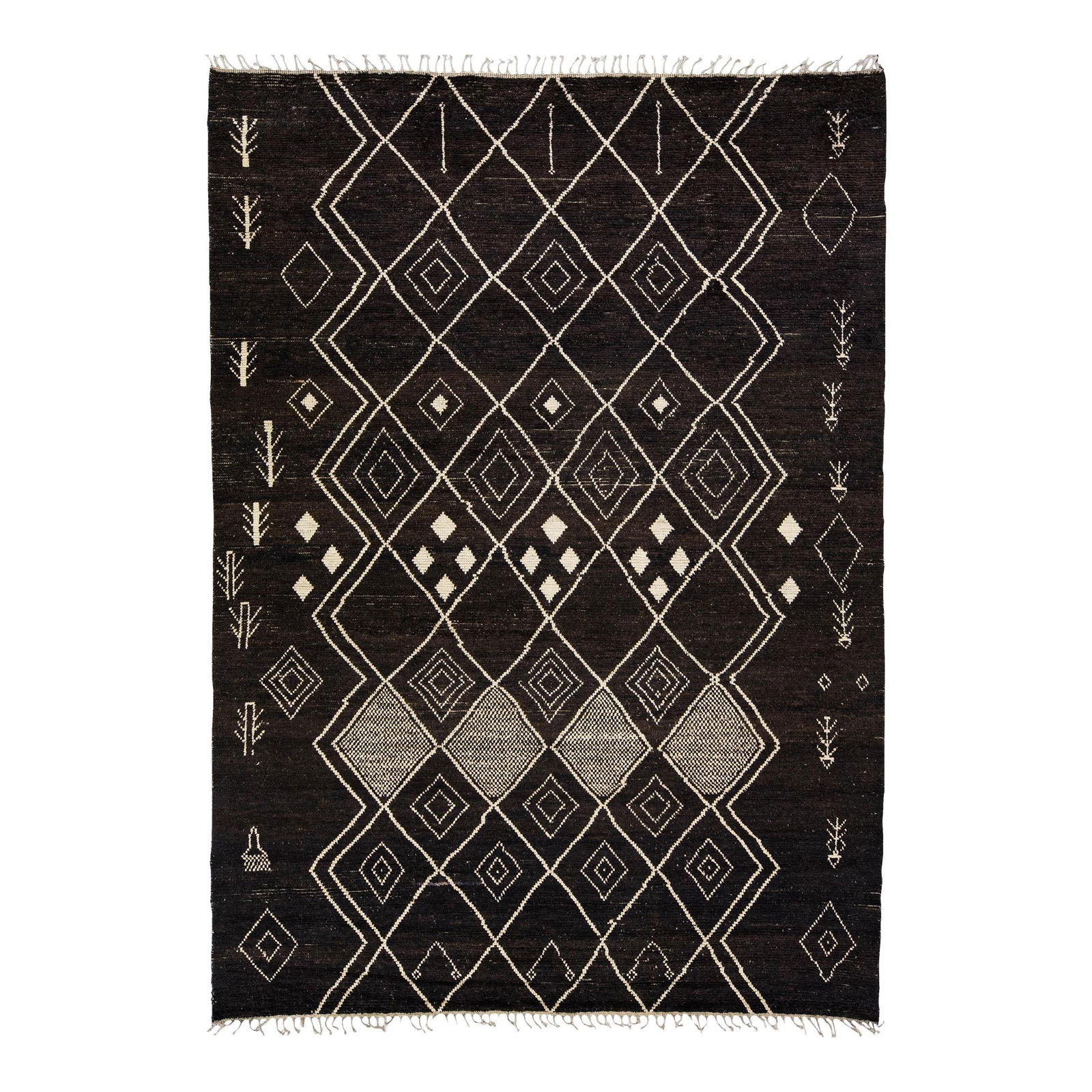 Handmade Brown Wool Tribal Rug Modern Moroccan Style 8'10 x 12'5: Handmade Brown Wool Tribal Rug Modern Moroccan Style 8'10 x 12'5 Enhance your living space with this stunning modern Moroccan style handmade wool rug. Featuring a rich brown field accented by a beauti