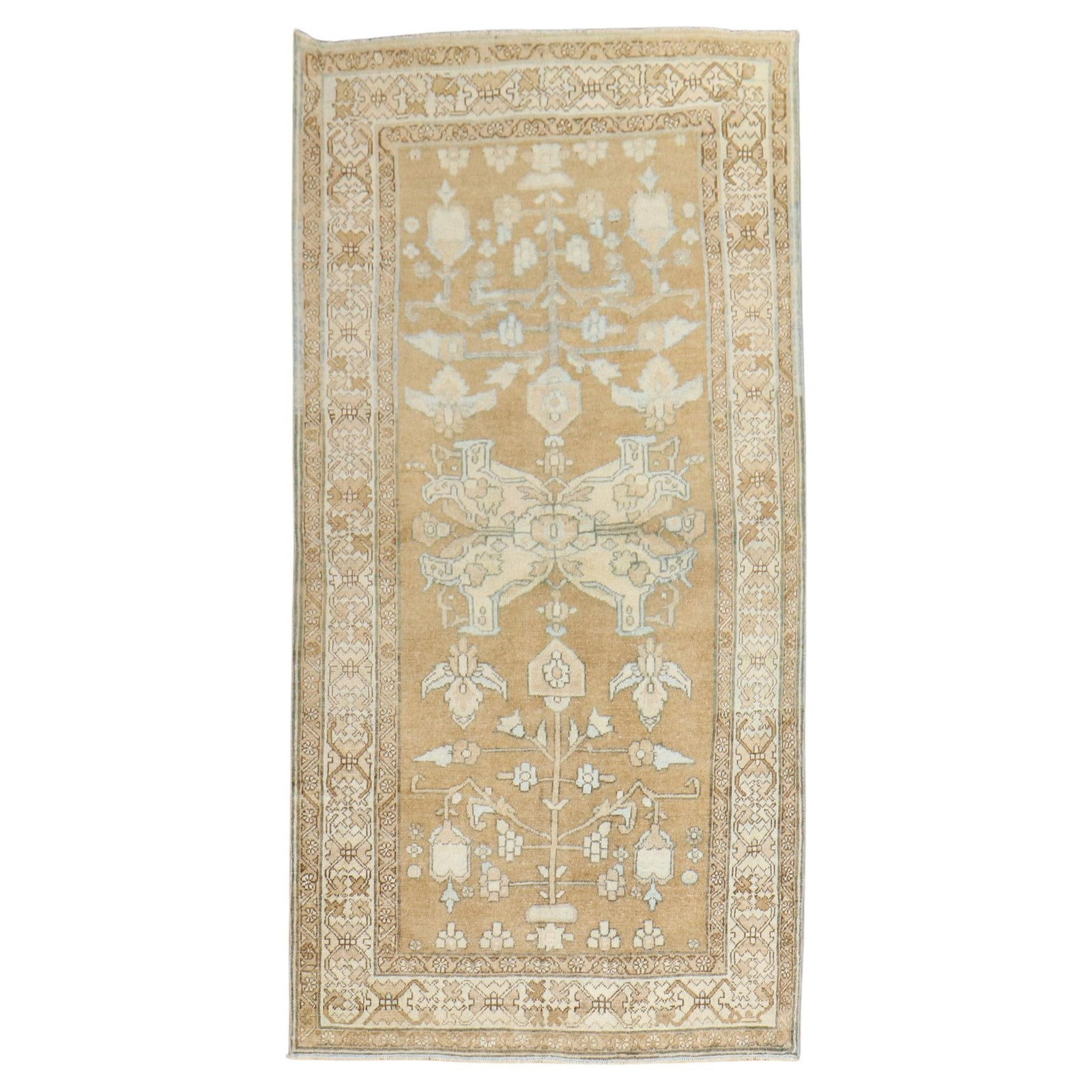 Mid-20th Century Hand-Woven Persian Runner in Light Brown: Mid-20th Century Hand-Woven Persian Runner in Light Brown This exquisite light brown Persian runner features a traditional Bakshaish design, showcasing intricate patterns with elegant accents in white
